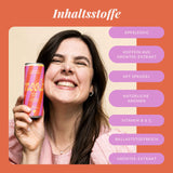 Inhaltsstoffe der noola Energy Drink Pfirsich im Überblick: Apfelessig, Koffein aus Grüntee-Extrakt, mit Sprudel, natürliche Aromen, Vitamin B & C, ballaststoffreich