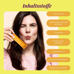 Inhaltsstoffe der noola Energy Sticks Mango-Maracuja im Überblick: Apfelessig, mikroverkapseltes Koffein, L-Theanin, natürliche Aromen, Vitamin B & C, ballaststoffreich